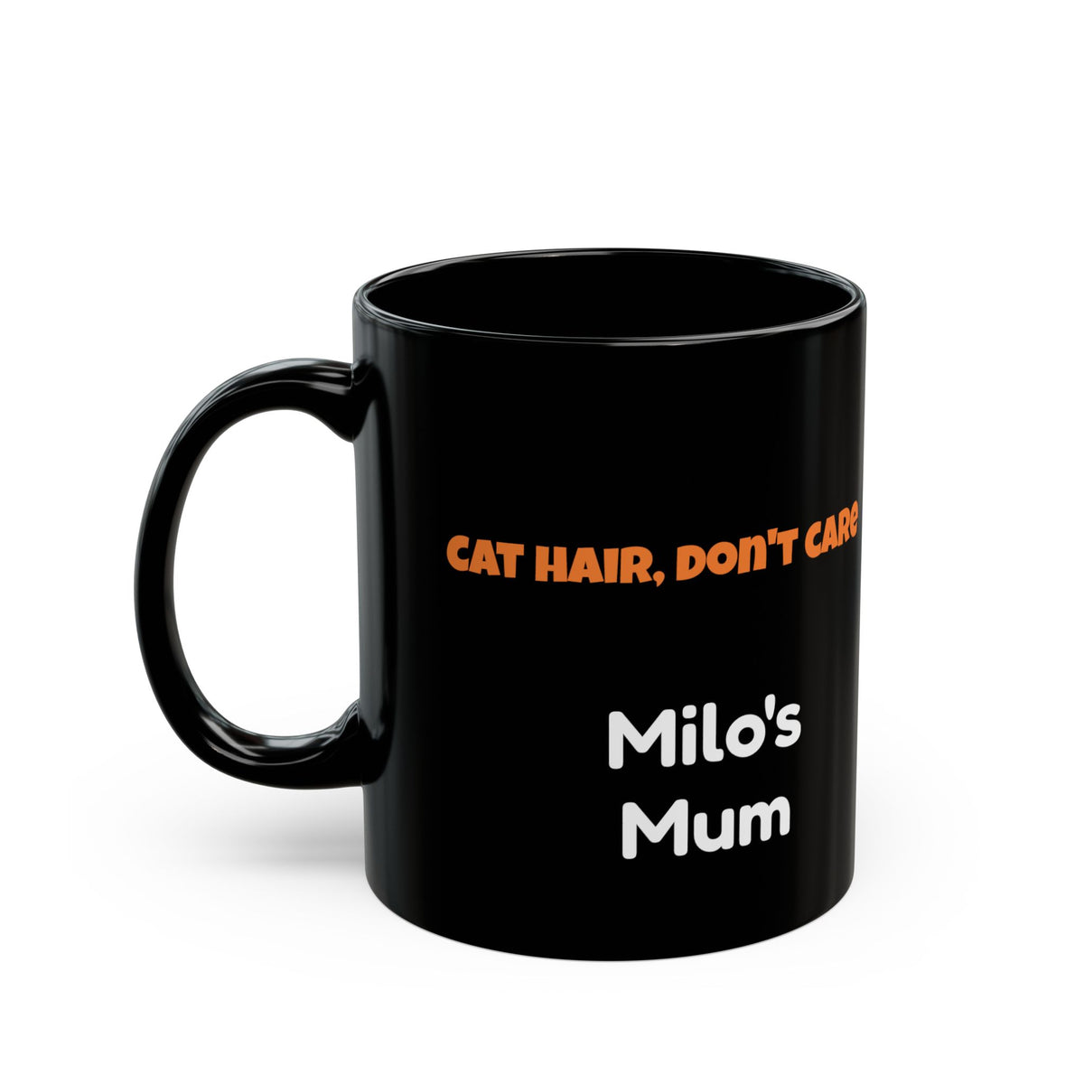 Cat Hair Don't Care Personalised Black Mug – Custom Cat Photo & Name