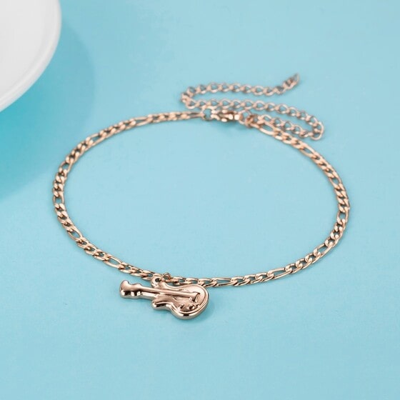 Rose Gold Bracelet With A Guitar Pendant Des (2)